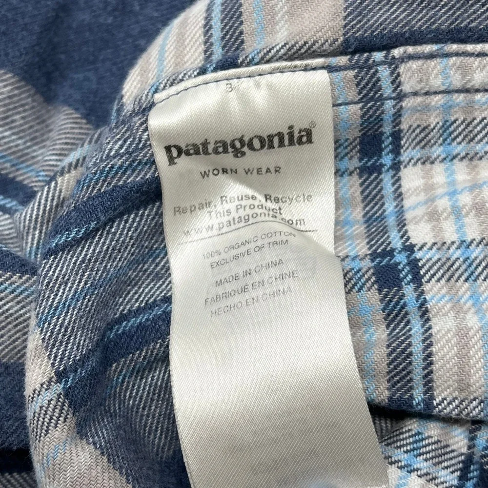 Patagonia Fjord Flannel Shirt Blue Gray Plaid Organic Cotton Men's Size Large